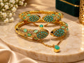 Elegant Gold-Plated Mint Green Stone Bangles