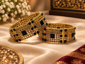 Black Stone Golden Openable Kara Pair